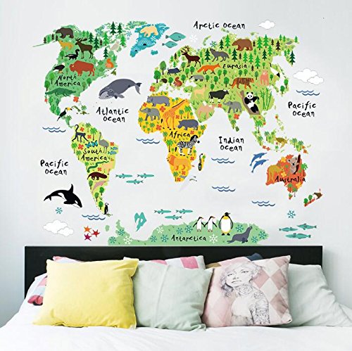 HALLOBO® XXL Wandtattoo Weltkarte Kids Tier Fisch Wandaufkleber Wandsticker Kinderzimmer Kinder baby - 6