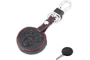 Happyit Cas de Couverture de Clé de Voiture en Cuir Porte-clés pour Benz Casque Mercedes Smart Car 3 Button City Roadster Fortwo Forfour