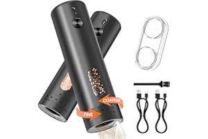 MERTTURM Set Macinapepe e Sale Elettrico, Macinino Ricaricabile USB con Base Trasparente/Macinino in Ceramica/Grana Regolabile, Funzionamento a Una Mano, Macinino Portatile per Cucina/Casa/Cucina/BBQ