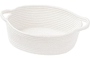RUGBOL Cesta pequeña tejida para almacenamiento, cesta de ratán, cajas de almacenamiento, cesta de cuerda, organizador de juguetes para bebés, cestas de baño para maquillaje, armario, cajón, estante (blanco)
