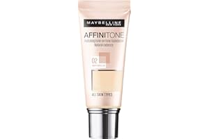 ‎MAYBELLINE Maybelline New York Affinitone nawilżający podkład do twarzy w płynie z kwasem hialuronowym i witaminą E, fluid rozświetlający, bez efektu maski, 02 Light Porcelain – różany porcelanowy beż, 30 ml