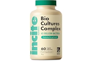 Incite Nutrition Bio Cultures Complex 45 Billion CFU. 1 Month Supply of Prebiotics and Probiotics. 15 Bacterial Strains + Inulin for Digestive Support and Gut Health. Suitable for Vegetarians & Vegans