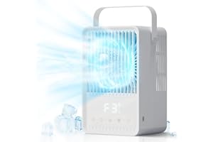 Portable Air Conditioner, FERRISA Personal Mini Air Cooler with Timer, Air Cooling Fan, Quiet All-in-1 Evaporative Cooler for Bedroom Home Office, 7 Colors Lights, 3 Wind Speeds & 2 Spray Modes