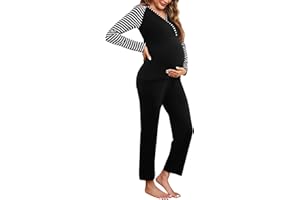 Bresdk Camicia da Notte Donna Premaman Cotone Pigiama Allattamento Ospedale Pigiama maternità