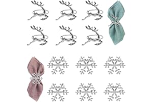 Neikafan 12 Piezas Servilleteros Navideños Anillo Servilletas Nieve Servilleteros para Reno para Fiesta de Cena Navidad Adorno Boda Accesorios Decoración Mesa (Plata)