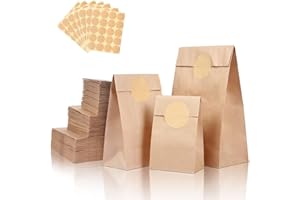 UNIDEAL 120X Sacchetti di Carta Kraft Marrone, Piccoli,per Alimenti, Borse per Pane Pasticcini Spuntini Natale Feste Bambini,3 Formati