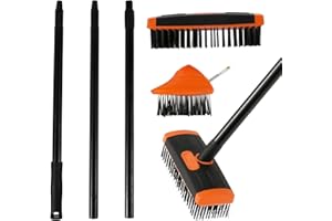 SHAOJIAN Patio Weed Remover Tool 3 in 1 Block Paving Brush Steel Wire Broom with Adjustable 133cm Handle, Moss Remover Tool Decking Brush Remove Weed from Garden Paving Path Patio and Driveway