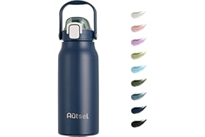 Autsel Bouteille Isotherme 1.7L Gourde Inox Isotherme avec Paille Gourde Sport Étanche Gourde Musculation avec Poignée, pour Le Sport, La Randonnée, La Maison, en Plein Air