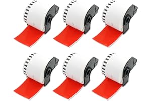 BETCKEY - 6 Rotoli DK-22205 Etichette a Lunghezza Continua Compatibile con Brother, 62mm x 30.48m, 6 Etichette Colorate Rosso per Stampanti di Etichette Brother QL