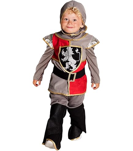 RUBIE'S Ridderkostuum, maat 3-10 jaar, zeer compleet kostuum met top, broek, zwaard en schild, kroon en overschoen, perfect kostuum voor carnaval, verjaardag