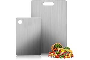 STFYUG Tagliere in Acciaio Inox Alimentare, 2 Pezzi - Titanio per Cucina, Carne, Frutta, Verdura (23 x 34cm + 25x15cm)