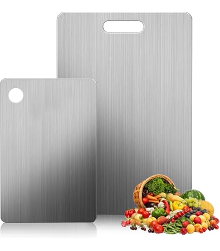 Tagliere Acciaio Inox 304 34x23cm - Bifacciale, Antimicrobico, Senza BPA, Per Carne E Verdura - Foto 8