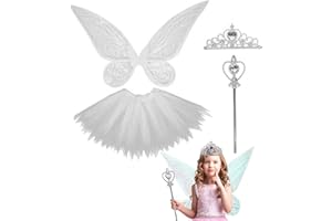 PEEOED Ailes de fée, Ailes d'ange Enfant, Déguisement Papillon Enfant Adulte, Ailes d'ange Costume avec Baguette Serre-tête Jupe pour Festival Fête Carnaval Mascarade Cosplay Halloween