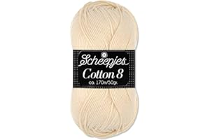 Frida's Wollhaus Scheepjes Cotton 8 Pelote de laine pour tricot et crochet - 50 g - 100 % coton - Amigurumi - 48 couleurs (501 - Crème clair)