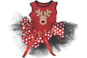 Petitebelle Reindeer Face Puppy Dog Dress (Red/Polka Dots, Medium)