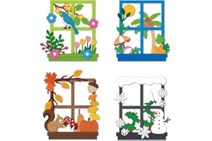 ‎DELORIGIN DELORIGIN 2 Sets Fenster Stanzformen, 4 Jahreszeiten Karbonstahl Stanzschablonen Neuheiten 2025, Metall Schneiden Schablonen Natürliches Element Bäume Prägeschablonen für DIY Scrapbooking Dekor