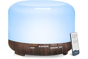 LONID Difusores de aceites esenciales, difusores de grano de madera de 500 ml para aceites esenciales, habitación grande, hogar, difusor de aceite de aromaterapia con niebla fría (grano de madera