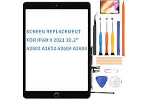 LADYSON Per iPad 9 (9a generazione) Sostituzione Dello Schermo Per iPad 10.2 2021 Touch Glass Panel Digitizer Modello A2602 A2603 A2604 A2605 Kit di Riparazione + Pulsante Home con Protezione Schermo (Nero)