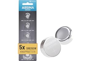 ABSINA 5-pack SR936SW klockbatteri knappcell 1,55 V silveroxid 394 | Batteri 394 klockbatteri läckagesäkert och med lång hållbarhet för klockor och mycket mer