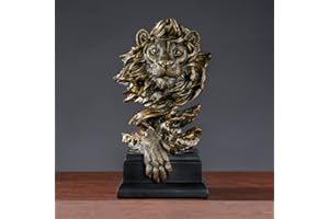 JXCBXJ Statua a testa di leone,statua di leone in resina, potente statua di leone animale decorazione da scrivania Feng Shui ornamento per la casa e l'ufficio regalo. (Colore rame)