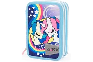 GIOCHI PREZIOSI GO POP Astuccio Triplo, Completo di Set Cancelleria, Astuccio 3 Scomparti per Bambine e Ragazze, Prima Elementare, Per Scuola Elementare e Medie