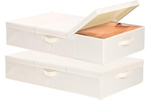 YheenLf 2 Pezzi Contenitore Sottoletto, Contenitori per Armadio Salvaspazio, Scatole per Armadio per Lenzuola, Trapunte, Scarpe, Beige, 60×30×15 cm
