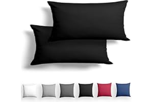 ‎ALREYA Alreya 2er-Set Mako Satin Kissenbezug 40 x 80 cm - 100% Baumwolle mit YKK Reißverschluss, Superweicher Kopfkissenbezug 40x80, Kissenhülle, Oeko-TEX® Standard Zertifiziert, Schwarz, nur Kissenbezug