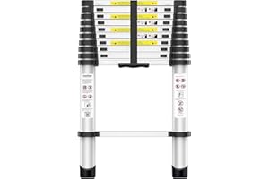 Exleiter 3.2M Aluminum Telescoping Ladder - Lightweight Multi-Purpose Collapsible Extension Ladder for RV, Attic & Home Use - 330lbs Max Capacity