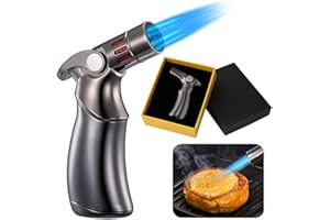BM LIMITED BML Kitchen Blow Torch Lighter with Safety Lock Adjustable Flame One-Hand Operation Refillable Blow Torch Lighter for Cooking Wood Burning Baking Creme Brulee DIY BBQ & Soldering