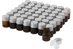 CADBIBE 5ml Bernstein Glasfläschchen mit Schraubverschluss und Kunststoffstopfen, Braun Kleine Glasflaschen Auslaufsichere Glas Fläschchen für Flüssigkeit Pulver Proben und kleinen Gegenständen, 50 Stück