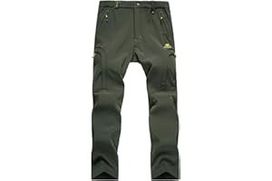 BWBIKE Męskie outdoorowe spodnie turystyczne, wodoodporne, z podszewką polarową, górskie, softshell, kieszenie na zamek, spodnie z paskiem na kemping, do spacerów, wędkowania