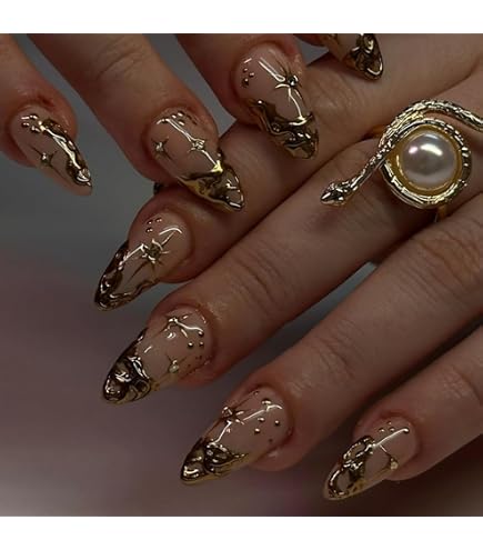Calkkrer Falschnägel Mit Französischem Spitzen-Design – 24 Stück, Goldfarben, Mit Klebestreifen & Werkzeug, Für DIY-Nageldesign