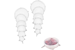 HUATEEN Silicona Tapa,12 Tapas de Silicona Ajustable Elásticas Cocina Tapas de Silicona 6 Tamaños Tapadera De Silicona Tapas Reutilizables para Alimentos Tapa Tazas Boles O Tarros