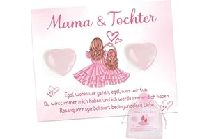 BOFUNX Mutter Tochter Geschenk, 2pcs Herz Steine + Karte + Organzasäckchen, Mama Tochter Geschenk für Geburtstag Jugendweihe Hochzeit Weihnachten Neujahr Glücksbringer