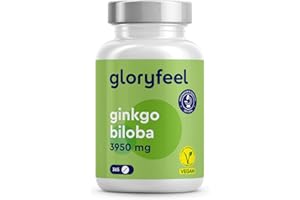 ‎GLORYFEEL Ginkgo Biloba 3950mg - 365 Tabletten hochdosiert - Mit Flavonoglykoside + Terpenlactone & Ginkgosäurefrei - 50:1 Extrakt - Laborgeprüft, vegan und ohne Zusätze in Deutschland hergestellt
