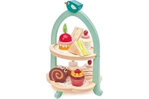 Tender Leaf Toys Birdie Afternoon Tea Cake Stand Toy – Wooden Realistic Cake and Pastry Tower For Children's Tea Parties