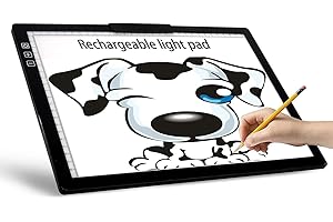 YINGWOND Wireless Rechargeable A4 LED Light Pad w/Built-in Riser Stands, 6 Levels of Brightness, Evenly Illuminated Light Box for Tracing and Weeding Vinyl, Slim and Lightweight Diamond Painting Light Board