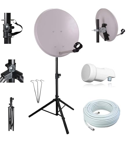 PremiumX Camping Satellitenanlage 45cm Komplettset - Schssel, LNB,  Dreibein-Stativ & Kabel Wohnwagen Sat Empfang