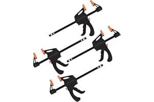 LJHOME 4 Pcs Quick Grip Clamps, 4 Inch Woodworking F Clamps, Ratchet Bar Clamp, Quick Release Clips, One Handed Clamp for Woodwork, Handmade Craft, DIY, Clamping (4Inch)