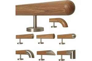 TIBU Eiche Holz Handlauf Geländer 0,3m - 6m, Länge 80 cm, Ende Halbkugel gefräst und 2 gerade Halter