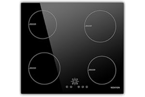 NOXTON 4 fuochi Piano cottura a induzione, 6400W Piani cottura elettrici Domino da incasso, Piano cottura in vetro 60 cm con Touchscreen,Sicurezza bambini Blocco per 220 V-240V,Nero