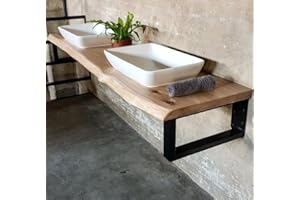 Live Distance Shopping MyTimber® Waschtischplatte aus Eiche Massivholz | 4cm Starke Eichenbohlen | Ideal für Aufsatzwaschbecken | Baumkante oder gerade Kante (Baumkante - unbehandelt, 80x50cm)