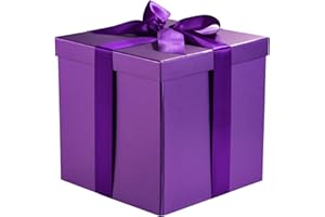 RUSPEPA Średnie pudełko na prezent urodzinowy z pokrywką, wstążką i bibułką, składane pudełko prezentowe - 1 szt., 23 x 23 x 23 cm, fioletowe