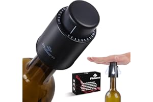 Philorn Korek do butelek wina, 2 sztuki, próżniowe zamknięcie na wino, korek zamykający butelki z rekordem czasowym, wielokrotnego użytku, prezent dla miłośników wina, kolor czarny