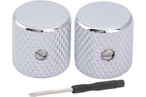Musiclily Pro 6mm Top Flat Manopole Cilindriche in Acciaio Barrel Knobs con Vite di Fissaggio per Chitarra Elettrica tipo Tele/Precision Bass, Cromato (Set di 2)