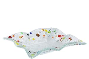 Sospiri Venezia - Piatto Vetro Murano Decorato a Mano Soprammobile Casa -Idea Regalo Cerimonia Bomboniera con Scatola Elegante (14x14 cm, Quadrato)
