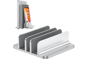 OMOTON Pionowa podstawka na laptopa z 3 gniazdami, regulowana podstawka na notebooka, uchwyt na laptopa, do MacBook Pro/Air i innych laptopów z systemem Android (do 17,3 cala), srebrny