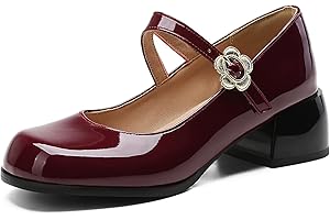 Lizoleor Mary Jane Talons Chunky Bout Carré Cuir Verni Femmes Chaussures