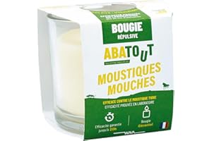 ABATOUT - Bougie Répulsive Anti Moustiques et Mouches - Au Géraniol - Non Odorante - Jusqu'à 20h d'utilisation - 100 g