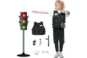 Hitish Simulation Traffic Light and Crosswalk Light Signal Toys Set for Kids, Role Play Pretend Play Toys with Clothes, Educational Toys Birthday Gift for Boys Girls
